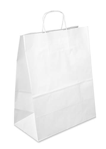 Netuno 200 Stück Weiß Papiertüten mit Henkel 32 x 39 x 17 cm Papiertragetaschen mit Griff Geschenktüten Kraftpapiertüten Einkaufstaschen Kraftpapier Einkaufstüten Papier Taschen Geschenkbeutel von Netuno