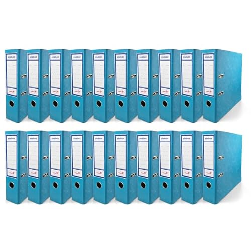 Netuno 20x Ordner Aktenordner 2-Ringordner Ekobox marmoriert Hellblau folder organiser 80mm A4 breit aus Pappe Karton für Büro Regal Mappen office Schreibtisch von Netuno