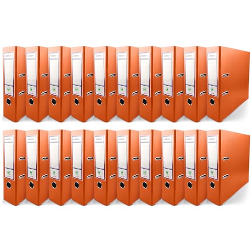 Netuno 20x Akten-Ordner Orange DIN A4 Ekobox 2-Ring-Mechanik Ringorder a4 8cm Kunststoff Ordner a4 breit Büroordner Plastikordner Briefordner a4 Ringmappe breiter Aktenordner PP-Ordner farbig von Netuno