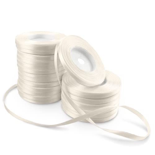 Netuno 20x Satinband Ecru 6 mm x 32 m Schleifenband Geschenkband Dekoband Stoffband bunt Satinrolle farbig Bänder elegant zum Basteln für Hochzeit Taufe Geburtstag Weihnachten Ostern Geschenk von Netuno