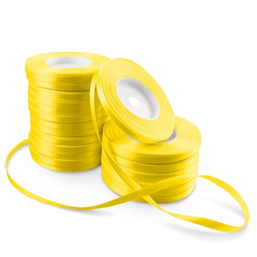 Netuno 20x Satinband Gelb 6 mm x 32 m Schleifenband Geschenkband farbig Dekoband gelbes Stoffband Satinrolle Satinbänder gelbe Schleife Geschenk Verpacken Satinband Rolle yellow ribbon silk von Netuno