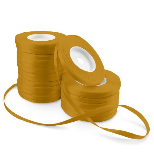 Netuno 20x Satinband Gold 6 mm x 32 m goldenes Schleifenband bunt Geschenkband farbig Dekoband Stoffband Satinrolle Satinbänder goldene Schleife Geschenk Satinband Rolle gold ribbon silk von Netuno