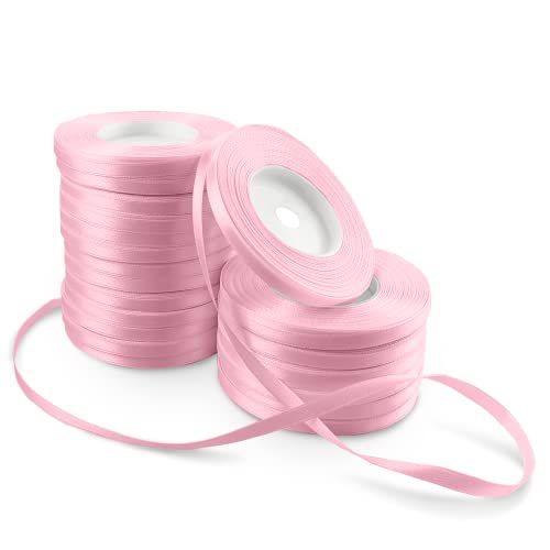 Netuno 20x Satinband Hellrosa 6 mm x 32 m Schleifenband bunt Geschenkband farbig Dekoband Stoffband Satinrolle Satinbänder rote Schleife Geschenk Verpacken Dekoration Satinband Rolle ribbon silk von Netuno