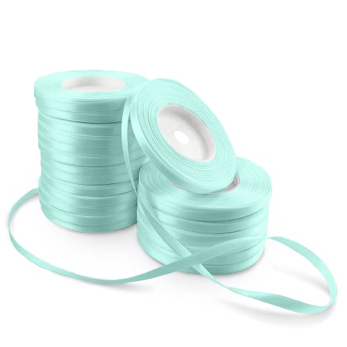 Netuno 20x Satinband Mintgrün 6 mm x 32 m Geschenkband Hochzeit Deko Stoffband elegant Schleifen farbig zum Verpacken Dekoration Geschenke Schleifenband Mint Schleifenbänder Satinbänder silk ribbon von Netuno