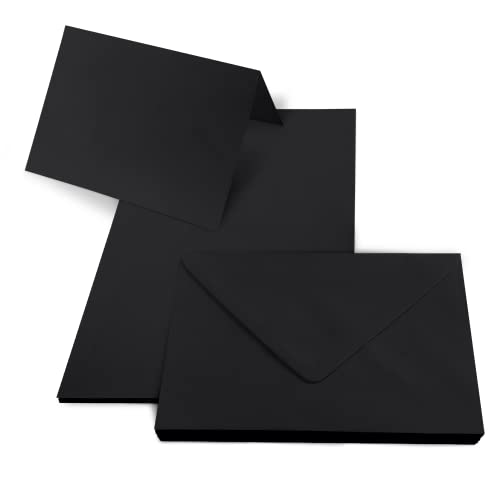 Netuno 25 Klapp-Karten blanko mit Umschlag DIN B6 Karten Rainbow Schwarz + 25 Umschläge Schwarz Kartenset Papier-Karten blanko schwarze Briefumschläge Karten Set mit Umschlag Klappkarten mit Kuvert von Netuno