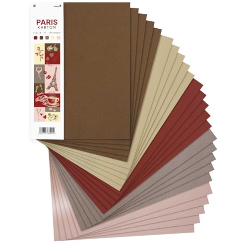 Netuno 25x Kreativ-Karton Braun- Creme- Bordeaux- und Rosatöne DIN A4 21 x 29,7 cm Paris Papier-Mix farbig sortiert Fotokarton buntes Blätter-Set Kartenset Papier-Mix Tonzeichen-Karton Bastelkarton von Netuno