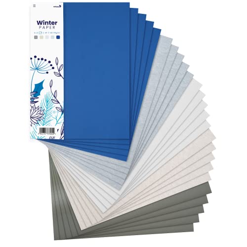 Netuno 25x Kreativ-Papier Winter DIN A4 210 × 297 mm 5- farbig sortiert Bastel-Papier DIY Kartenset zum Basteln Dekorieren Tonzeichenpapier-Mix hochwertig Winter-Farben Winter-Deko Bastelset von Netuno