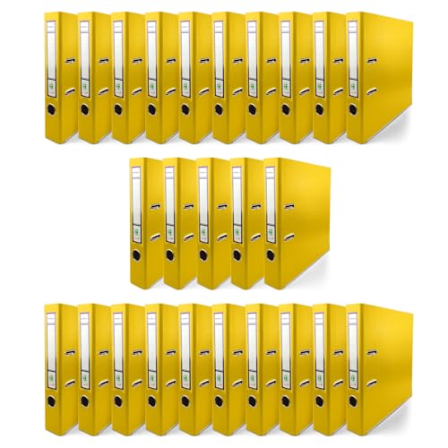 Netuno 25x Ring-Buch gelb DIN A4 Ekobox 2-Ring-Mechanik 5cm Ringmappe a4 schmaler Aktenordner a4 schmal Aktenordner dünn Kunststoffordner einfarbig Ordner Dokumente Ringbuch Ordner Schulordner von Netuno