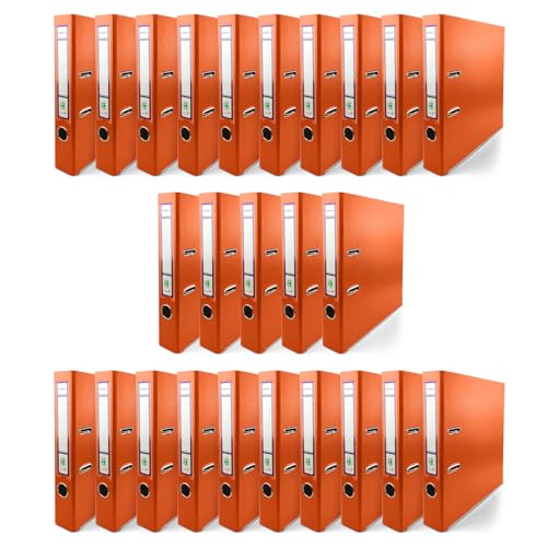 Netuno 25x Ring-Buch Orange DIN A4 Ekobox 2-Ring-Mechanik 5cm Ringmappe a4 schmaler Aktenordner a4 schmal Aktenordner dünn Kunststoffordner einfarbig Ordner Dokumente Ringbuch Ordner Schulordner von Netuno