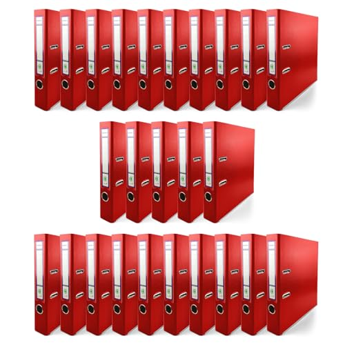 Netuno 25x Ring-Buch Rot DIN A4 Ekobox 2-Ring-Mechanik 5cm Ringmappe a4 schmaler Aktenordner a4 schmal Aktenordner dünn Kunststoffordner einfarbig Ordner Dokumente Ringbuch Ordner Schulordner von Netuno