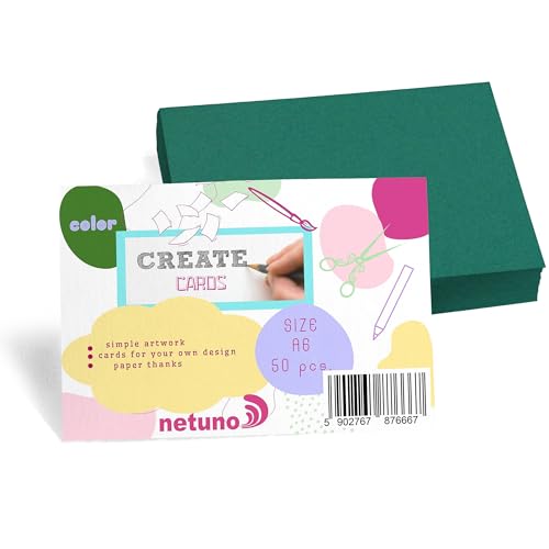 Netuno 50 Stück Bristol-Karton Grün DIN A6 105 x 148 mm 250g grüne Karteikarten A6 Karten Set blanko Tonkarton Bastelpapier bunt Bastelkarton farbig Foto-Karton Zeichenkarton Farbpapier Farbkarton von Netuno