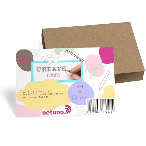 Netuno 50 Stück Bristol-Karton Naturbraun DIN A6 105 x 148 mm 340g Kraftkarton braune Karten zum Basteln Kreativ-Karton Blätter-Set dickes Kartonpapier Farbpapier Öko Naturkarton Kraft DIY-Kartenset von Netuno