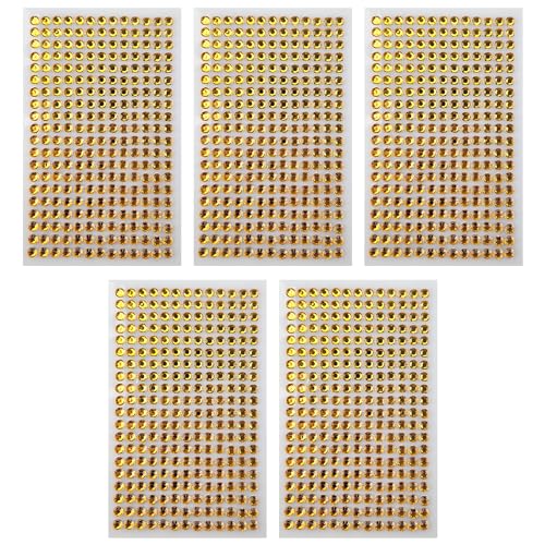 Netuno 5x 260 Stück Glitzersteine selbstklebend Gelb 6 mm selbstklebende Deko-Steine farbig kleine Schmucksteine zum Aufkleben Basteln Dekorieren Strasssteine bunte Kristalle Aufkleber von Netuno