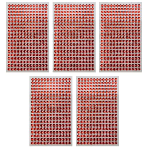 Netuno 5x 260 Stück Glitzersteine selbstklebend Rot 6 mm selbstklebende Deko-Steine farbig kleine Schmucksteine zum Aufkleben Basteln Dekorieren Strasssteine bunte Kristalle Aufkleber von Netuno