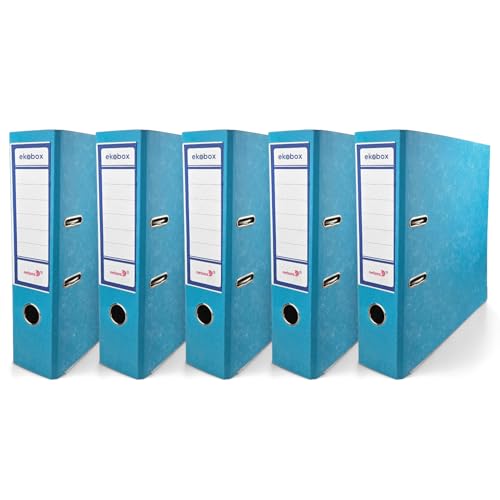 Netuno 5x Ordner Aktenordner 2-Ringordner Ekobox marmoriert Hellblau folder organiser 80mm A4 breit aus Pappe Karton für Büro Regal Mappen office Schreibtisch von Netuno