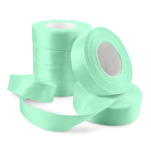 Netuno 6x Satinband Aquamarin 25 mm x 32 m Geschenkband Hochzeit Deko Stoffband Schleifen farbig zum Verpacken Dekoration Geschenke Schleifenband bunt Schleifenbänder Satinbänder silk ribbon von Netuno