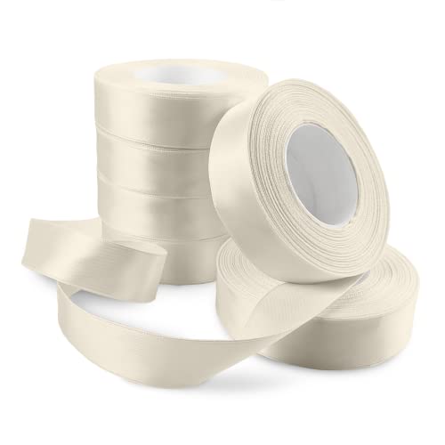 Netuno 6x Satinband Ecru 25 mm x 32 m Schleifenband Geschenkband Dekoband Stoffband bunt Satinrolle farbig Bänder elegant zum Basteln für Hochzeit Taufe Geburtstag Weihnachten Ostern Geschenk von Netuno