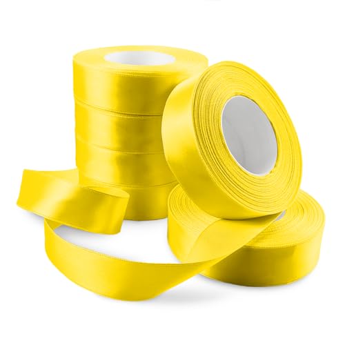 Netuno 6x Satinband Gelb 25 mm x 32 m Schleifenband Geschenkband farbig Dekoband gelbes Stoffband Satinrolle Satinbänder gelbe Schleife Geschenk Verpacken Satinband Rolle yellow ribbon silk von Netuno