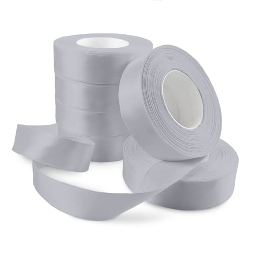 Netuno 6x Satinband Hellsilber 25 mm x 32 m Schleifenbänder Geschenkbänder farbig Dekobänder Stoff Geschenk Schleife Satinrolle Polyester Band Schmuck Bänder farbig silk ribbon von Netuno