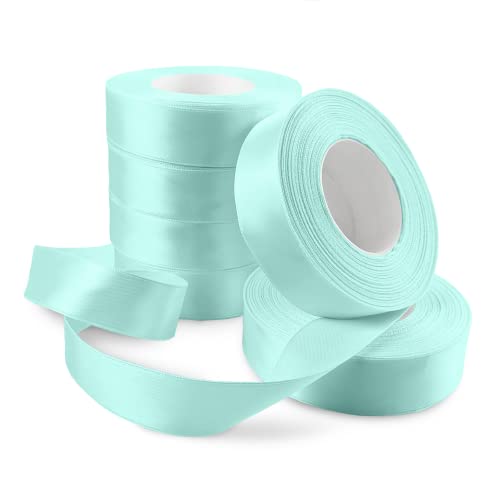 Netuno 6x Satinband Mintgrün 25 mm x 32 m Geschenkband Hochzeit Deko Stoffband elegant Schleifen farbig zum Verpacken Dekoration Geschenke Schleifenband Mint Schleifenbänder Satinbänder silk ribbon von Netuno