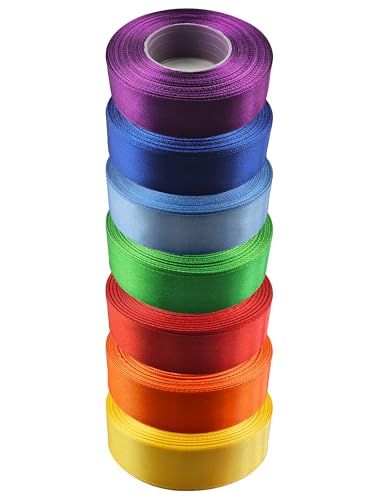 Netuno 7 Stück Satinband Set Regenbogen 25 mm x 32 m Geschenkband Hochzeit Deko Stoffband Schleifen farbig zum Verpacken Dekoration Geschenke Schleifenband elegant bunt Schleifenbänder von Netuno