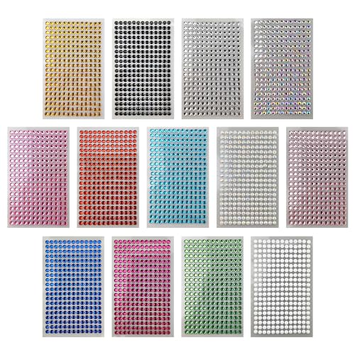 Netuno Glitzersteine Set farbig sortiert (13 Farben) selbstklebend 6 mm Schmucksteine zum Aufkleben Basteln Gestalten Strasssteine Acrylsteine Deko-Steine selbstklebende Kristalle bunt von Netuno