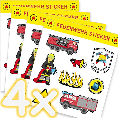 32-teiliges Sticker-Set * FEUERWEHR * als Mitgebsel, als Geschenk oder zum Basteln | Feuerwehrauto Aufkleber Bilder Kinder Kindergeburtstag Geburtstag von Neu: