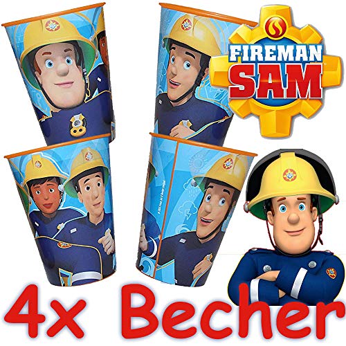 Neu: 4X stabile Kunststoff-Becher * FEUERWEHRMANN SAM * für Mottoparty und Kindergeburtstag | Feuerwehr Kinder Geburtstag Motto | Perfekt als Mitgebsel von Neu: