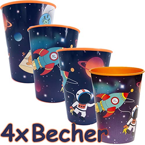 Neu: 4X stabile Kunststoff-Becher * Weltraum & Astronaut * für Mottoparty und Kindergeburtstag | Space All Weltall Kinder Geburtstag Motto | Perfekt als Mitgebsel von Neu: