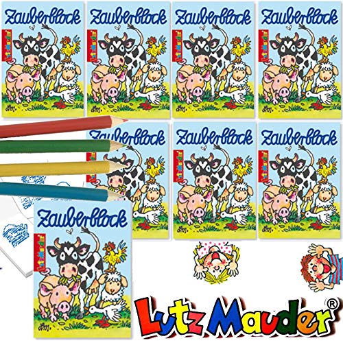 Neu: 8 x Zauberblöckchen * Bauernhof & Tiere * in DIN A8 Plus Buntstifte im Set | Zauberblock Mitgebsel für Kindergeburtstag | Kinder lieben Diese Bauernhoftiere Malbücher von Neu: