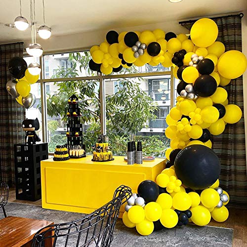 NeuWee Luftballons Girlande Geburtstagsdeko, Hochzeit Deko Helium Ballonbogen Kit Punktkleber und Rollen Streifen als Baby Shower Party Deko (Gelb+Schwarz) von NeuWee