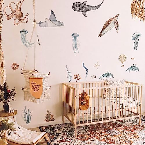 Neukids sticker meerestiere unter dem meer Oktopus Pottwal Stachelrochen Krabbe baby zimmer wandsticker kinderzimmer wand stickers Badezimmer Wohnzimmer Wanddeko 200x200cm von neukids