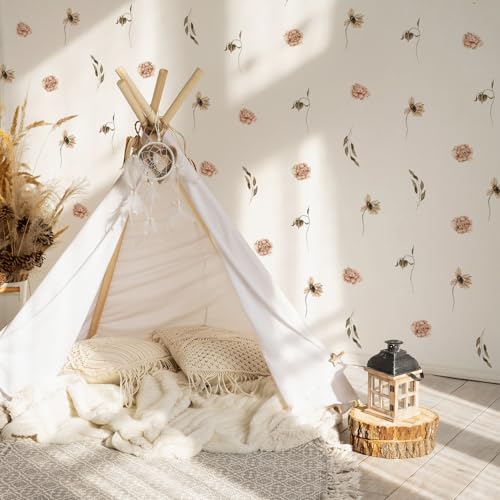 Neukids Vintage Orangefarbene Blüten Blätter Kinder Wandaufkleber, Aquarell Blüten Wandtattoo Kinderzimmer Aufkleber für Kinder Schlafzimmer Wohnzimmer Kindergarten Fenster Wanddekoration von neukids