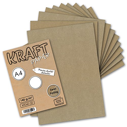 100x Vintage Kraftpapier DIN A4 140gr - 2-farbig natur-braunes/graues Recycling-Papier, ökologischer Brief-Bogen Brief-Papier von FarbenFroh by GUSTAV NEUSER