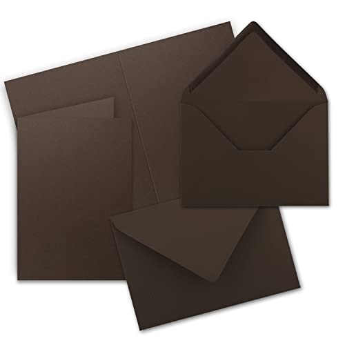 Faltkarten Set mit Brief-Umschlägen DIN A6 / C6 in Dunkelbraun - 50 Sets - 14,8 x 10,5 cm - Premium Qualität - Serie FarbenFroh von FarbenFroh by GUSTAV NEUSER