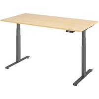 BaseLite elektrisch höhenverstellbarer Schreibtisch ahorn rechteckig, T-Fuß-Gestell grau 160,0 x 80,0 cm von BaseLite