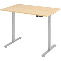 BaseLite elektrisch höhenverstellbarer Schreibtisch ahorn rechteckig, T-Fuß-Gestell silber 120,0 x 80,0 cm von BaseLite