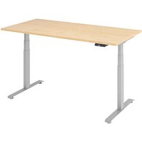 BaseLite elektrisch höhenverstellbarer Schreibtisch ahorn rechteckig, T-Fuß-Gestell silber 160,0 x 80,0 cm von BaseLite