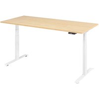 BaseLite elektrisch höhenverstellbarer Schreibtisch ahorn rechteckig, T-Fuß-Gestell weiß 180,0 x 80,0 cm von BaseLite