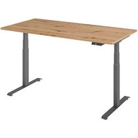 BaseLite elektrisch höhenverstellbarer Schreibtisch asteiche rechteckig, T-Fuß-Gestell grau 160,0 x 80,0 cm von BaseLite