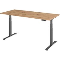 BaseLite elektrisch höhenverstellbarer Schreibtisch asteiche rechteckig, T-Fuß-Gestell grau 180,0 x 80,0 cm von BaseLite