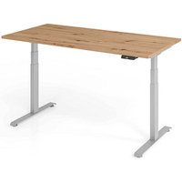 BaseLite elektrisch höhenverstellbarer Schreibtisch asteiche rechteckig, T-Fuß-Gestell silber 160,0 x 80,0 cm von BaseLite