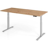 BaseLite elektrisch höhenverstellbarer Schreibtisch asteiche rechteckig, T-Fuß-Gestell silber 180,0 x 80,0 cm von BaseLite