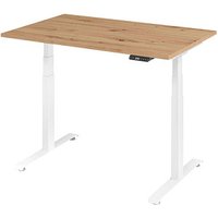 BaseLite elektrisch höhenverstellbarer Schreibtisch asteiche rechteckig, T-Fuß-Gestell weiß 120,0 x 80,0 cm von BaseLite