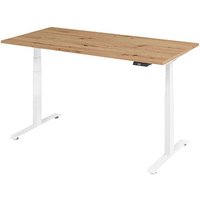 BaseLite elektrisch höhenverstellbarer Schreibtisch asteiche rechteckig, T-Fuß-Gestell weiß 160,0 x 80,0 cm von BaseLite