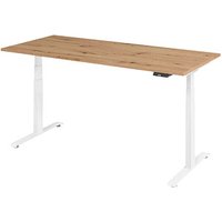 BaseLite elektrisch höhenverstellbarer Schreibtisch asteiche rechteckig, T-Fuß-Gestell weiß 180,0 x 80,0 cm von BaseLite