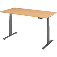 Base Lite elektrisch höhenverstellbarer Schreibtisch buche rechteckig, T-Fuß-Gestell grau 160,0 x 80,0 cm von Neutral