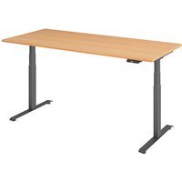 BaseLite elektrisch höhenverstellbarer Schreibtisch buche rechteckig, T-Fuß-Gestell grau 180,0 x 80,0 cm von BaseLite