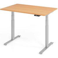 BaseLite elektrisch höhenverstellbarer Schreibtisch buche rechteckig, T-Fuß-Gestell silber 120,0 x 80,0 cm von BaseLite