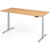 BaseLite elektrisch höhenverstellbarer Schreibtisch buche rechteckig, T-Fuß-Gestell silber 180,0 x 80,0 cm von BaseLite